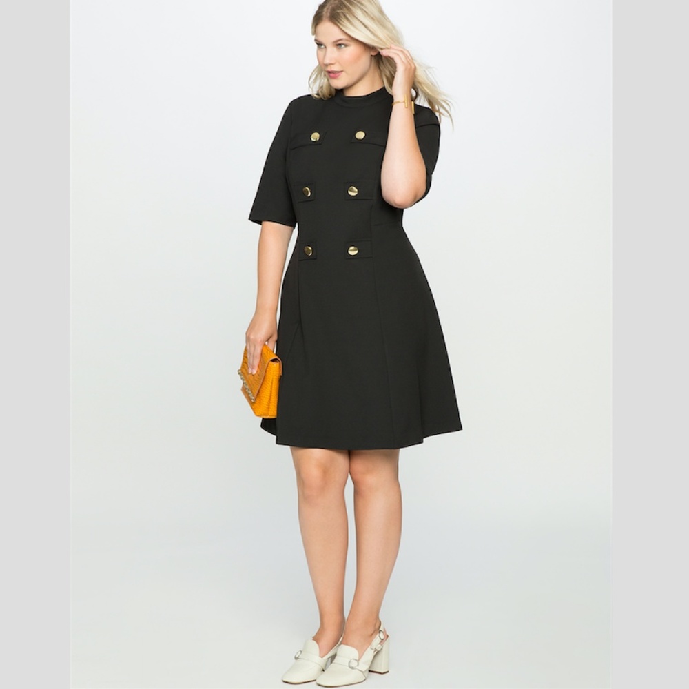 Eloquii Mock Neck Military Dress with Sleeves